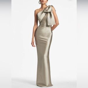 Sachin + Babi One Shoulder Gown in Shimmering pewter